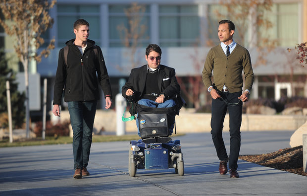Trevor Morrill, Cesar Ibanez and Trevor Rubio make their way across the BYU-Idaho campus | Photo Courtesy of the Idaho Statesman