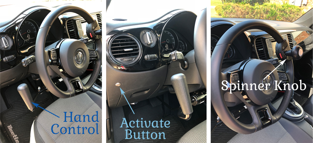 push rock hand controls for cars with spinner knob