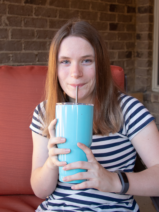 Cerebral palsy life hack: stainless steel straws with lidded tumblers